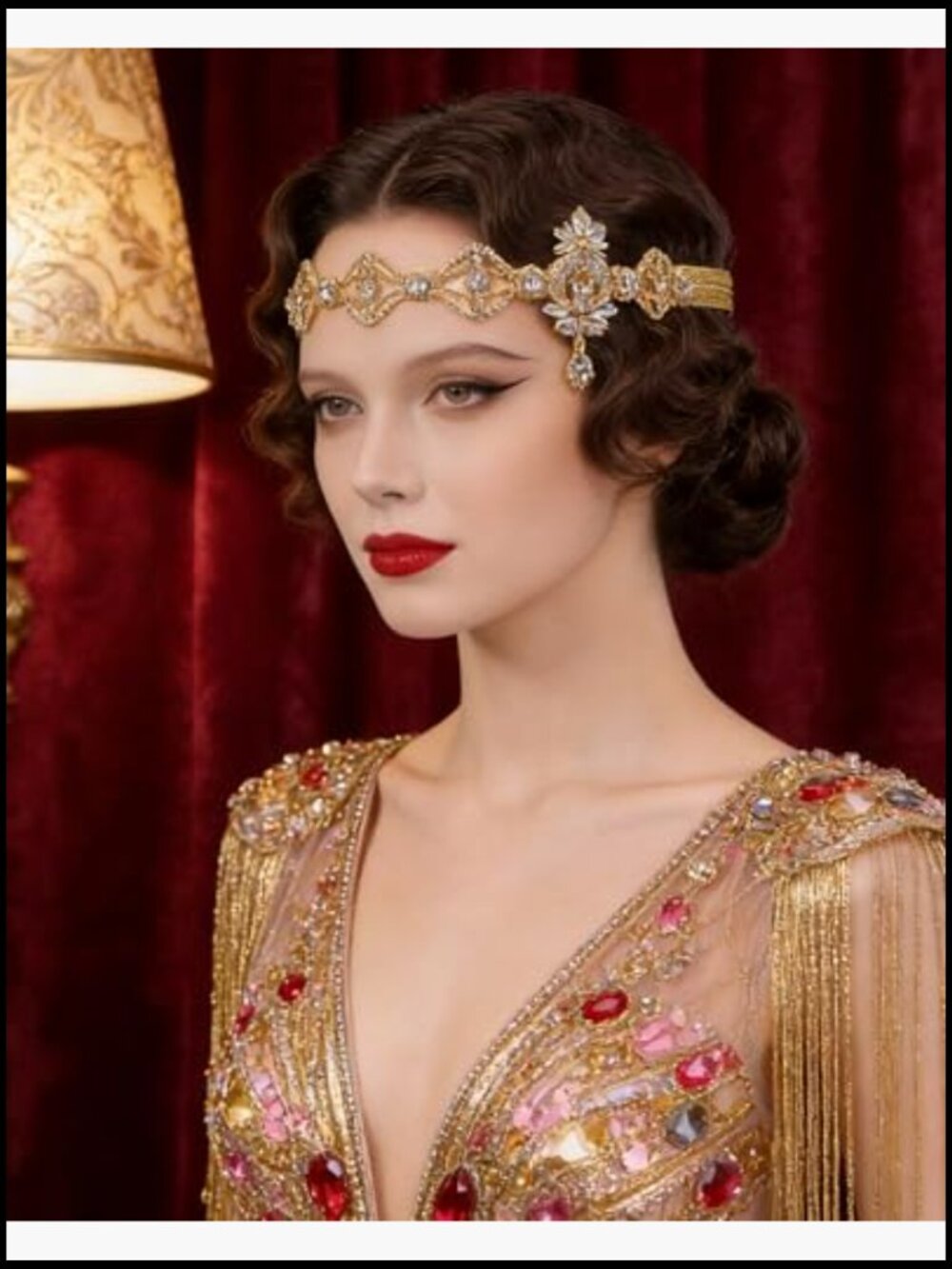 Vintage Gold Crystal Headband Art Deco Rhinestone Hair Jewelry - Picture 3 of 6